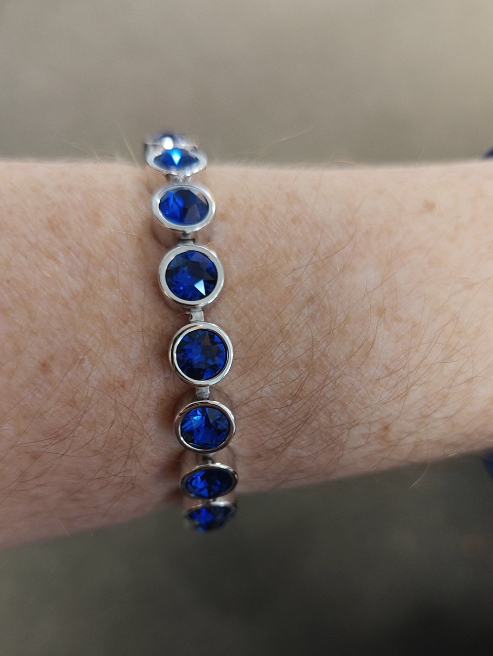 Elegant Blue Ice Crystal Swarovski Silver-Tone Tennis Bracelet - Women Jewelry